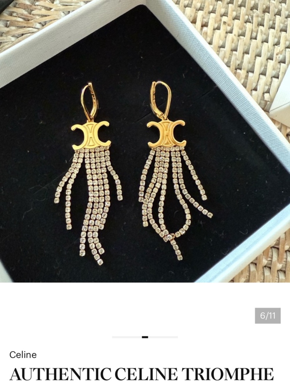 Celine Gold Crystal Fringe Drop Earrings - Picture 4 of 6